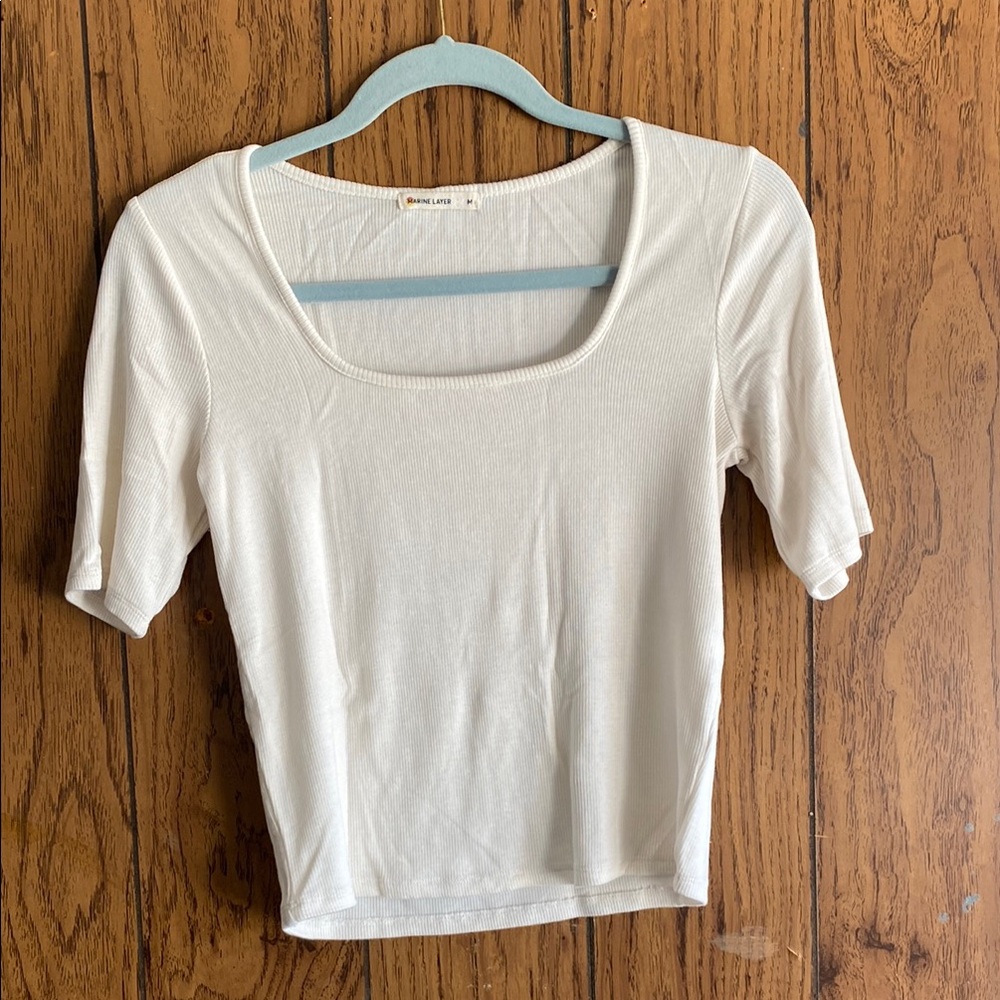 Marine Layer Cream Fitted Short Sleeve T-Shirt